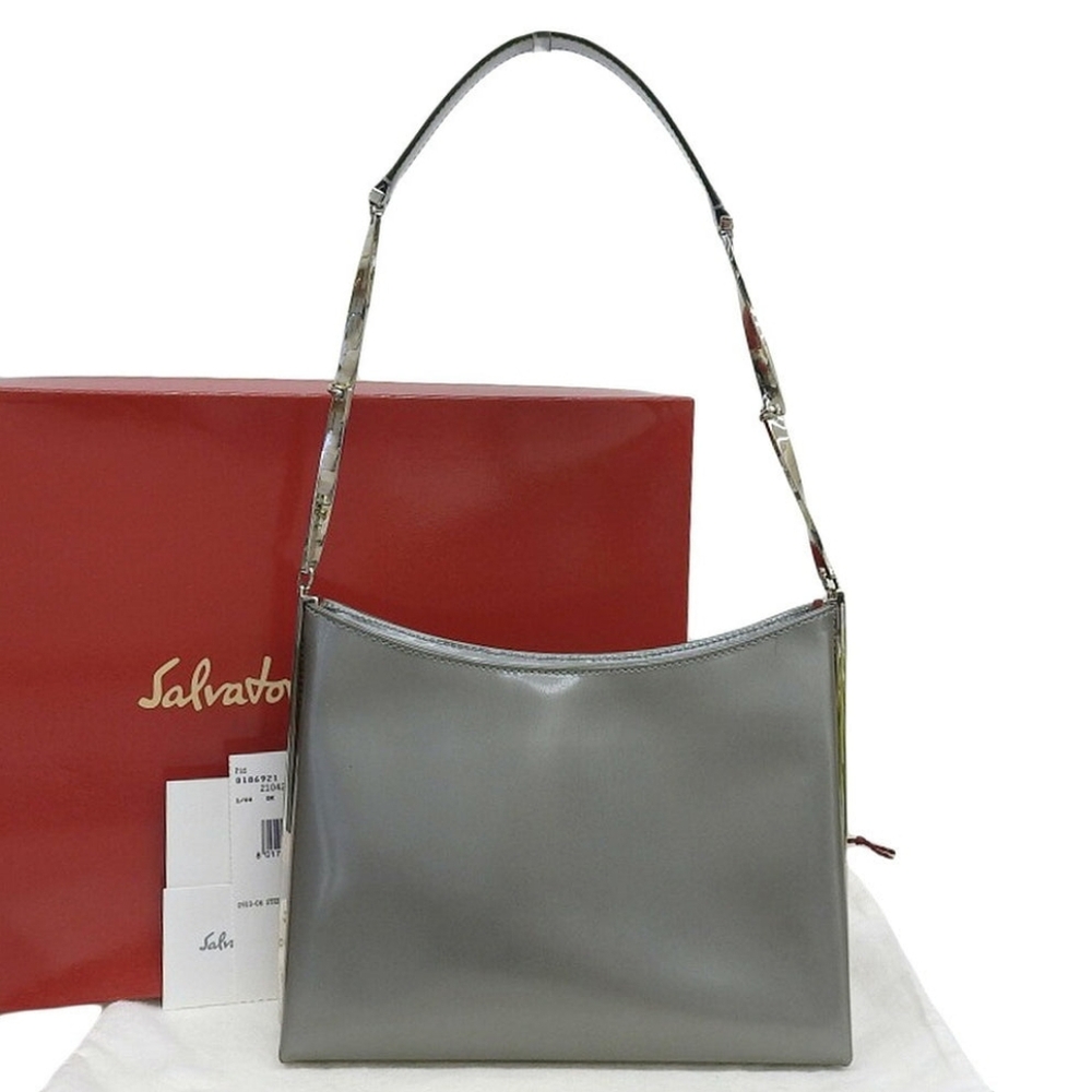Salvatore Ferragamo Leather Shoulder Bag BK 21 0245 Silver